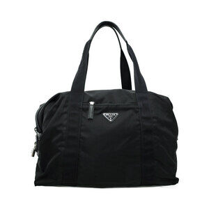 Prada ReNylon Saffiano Leather Duffel Boston Bag Black